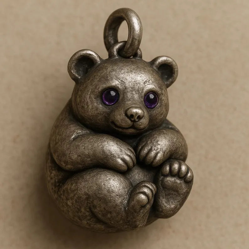 Silver Baby Bear Pendant – Antique Patina Animal Charm