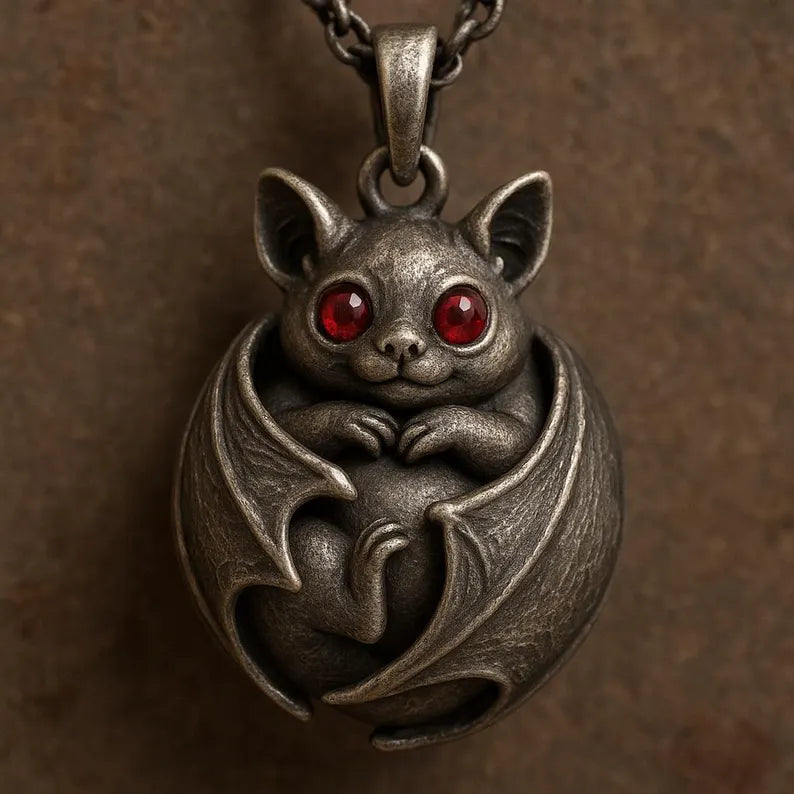 Handcrafted Antique Silver Baby Bat Pendant Necklace